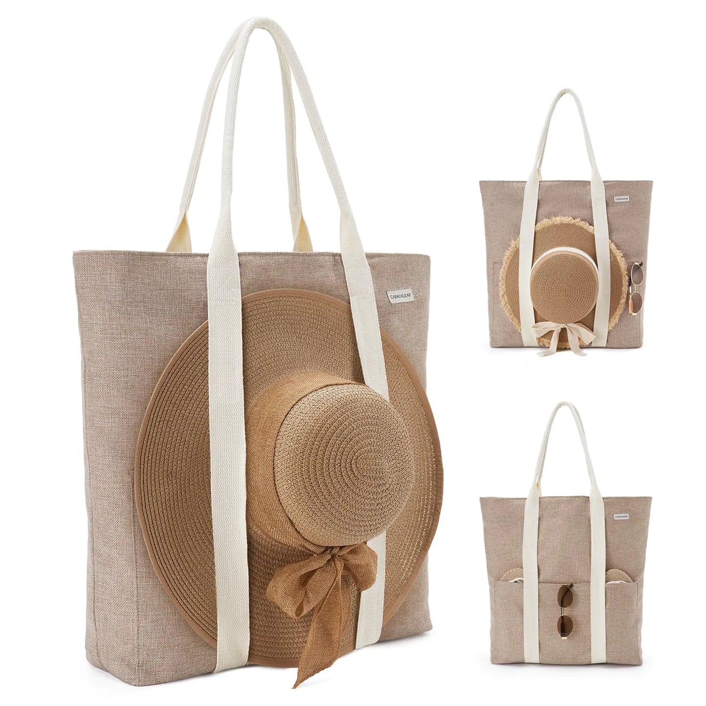 Caracaleap Large Beach Tote Bag with Zipper -