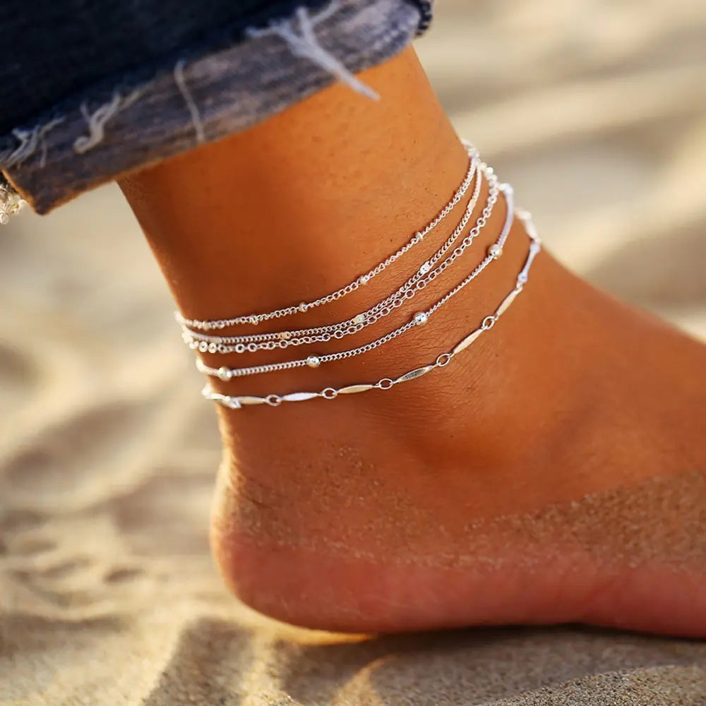 5pcs Women’s Summer Beaded Anklet Set for Beach Fashion