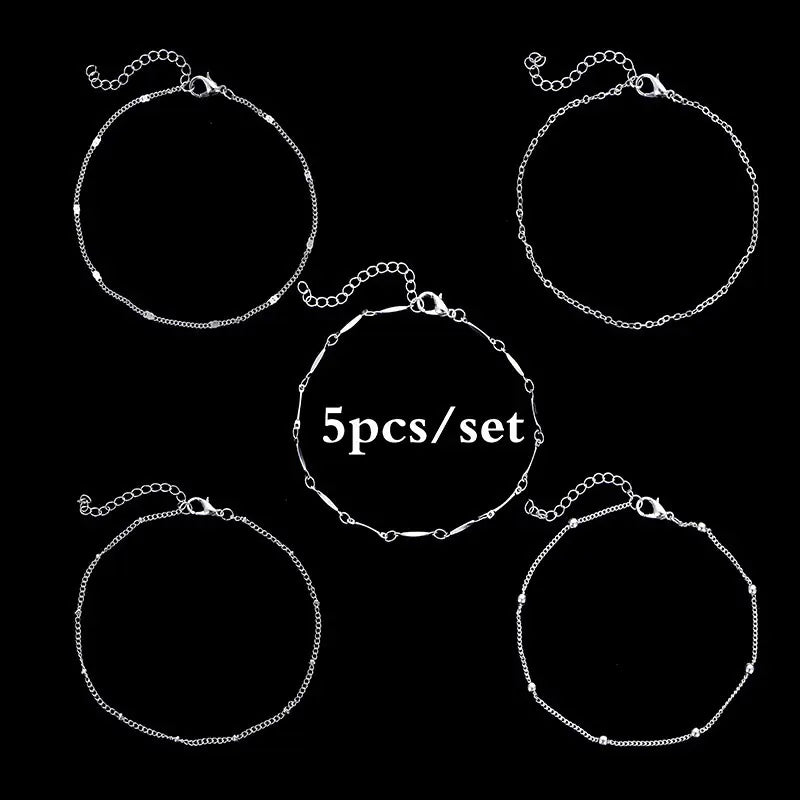 5pcs Women’s Summer Beaded Anklet Set for Beach Fashion