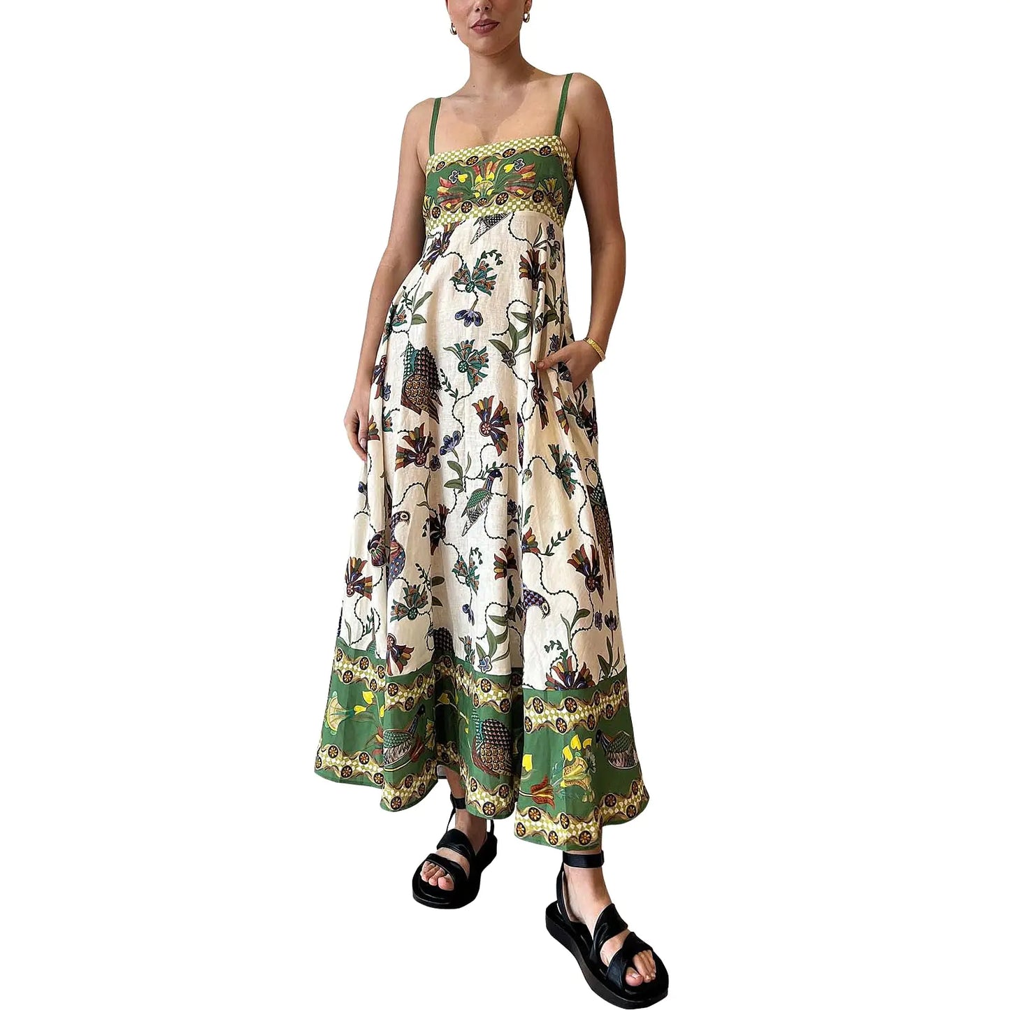 Ehoomely Women Spaghetti Strap Graffiti Maxi Dress Sleeveless Loose Boho Flowy Long Sundress Colorful A Line Beach Sundress