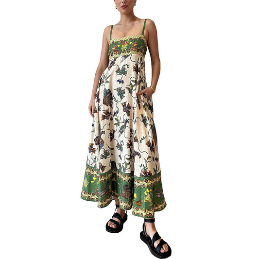 Ehoomely Women Spaghetti Strap Graffiti Maxi Dress Sleeveless Loose Boho Flowy Long Sundress Colorful A Line Beach Sundress